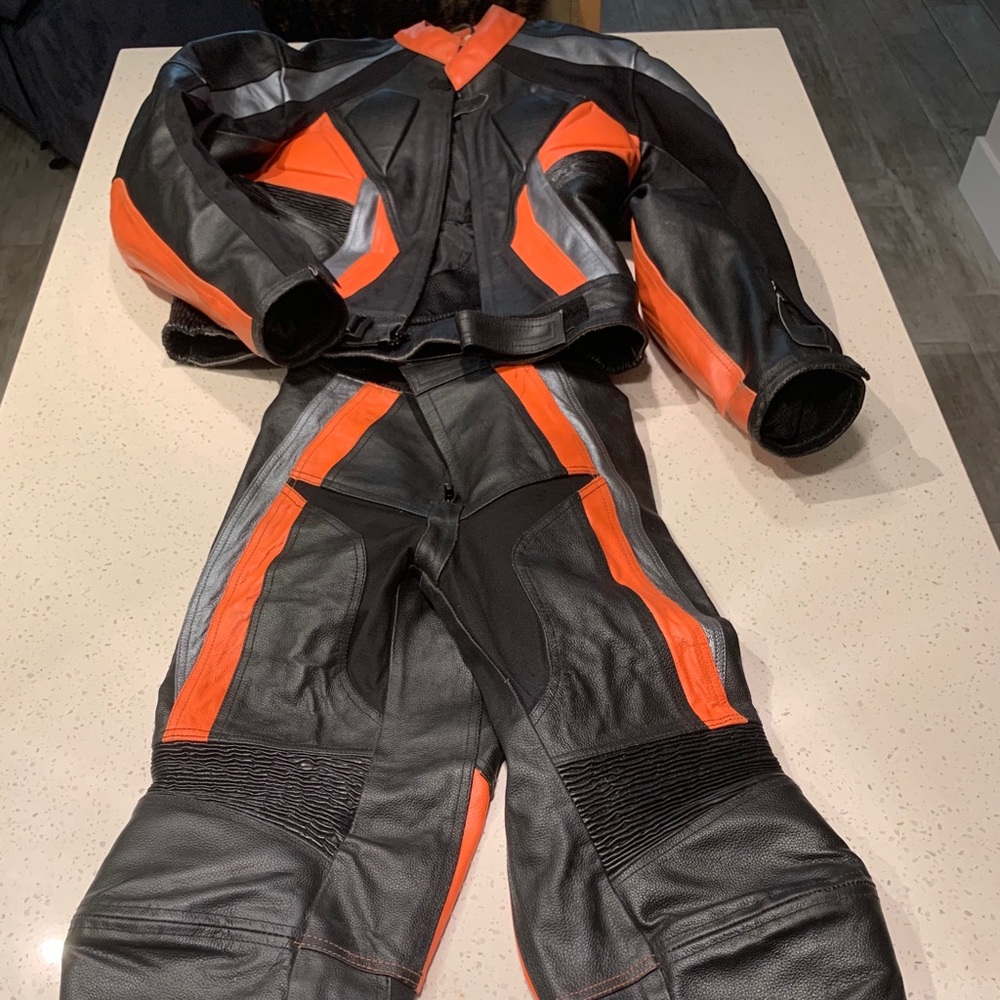 Full leather motorcycle riding suit with armor